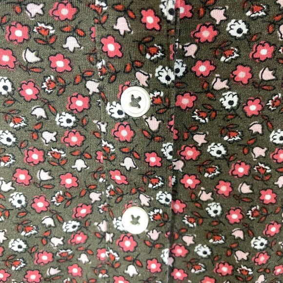 Lands End Floral Print Long Sleeve Polo Shirt Women S Brown Classic Preppy - Picture 4 of 8